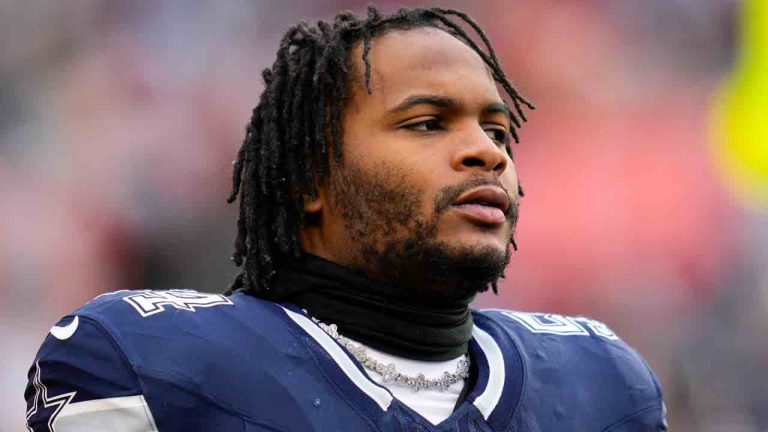 Dallas Cowboys defensive end Sam Williams (54) during pregame warmups before the start of the first half of an NFL football game against the Washington Commanders, Sunday, Jan. 7, 2024, in Landover, Md. (Jessica Rapfogel/AP)