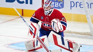 Montreal Canadiens goaltender Sam Montembeault. (Graham Hughes/CP)