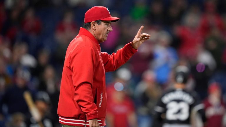 Philadelphia Phillies' Rob Thomson manages during a baseball game, Saturday, April 20, 2024, in Philadelphia. (Matt Slocum/AP Photo)