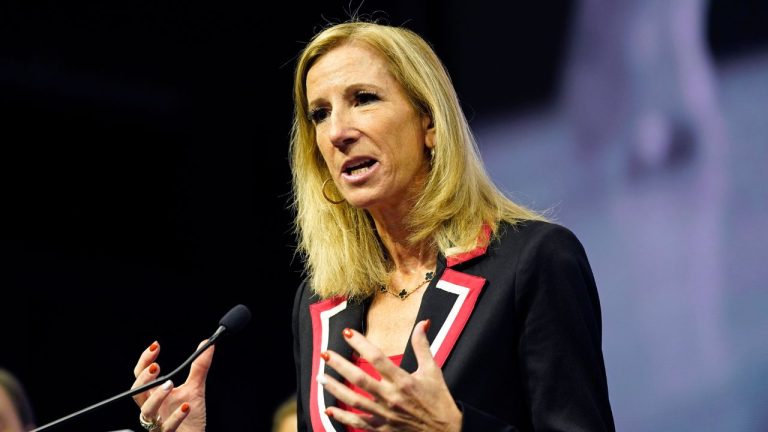 WNBA Commissioner Cathy Engelbert announces an expansion franchise for the San Francisco Bay Area at Chase Center in San Francisco, Thursday, Oct. 5, 2023. (Eric Risberg/AP Photo)