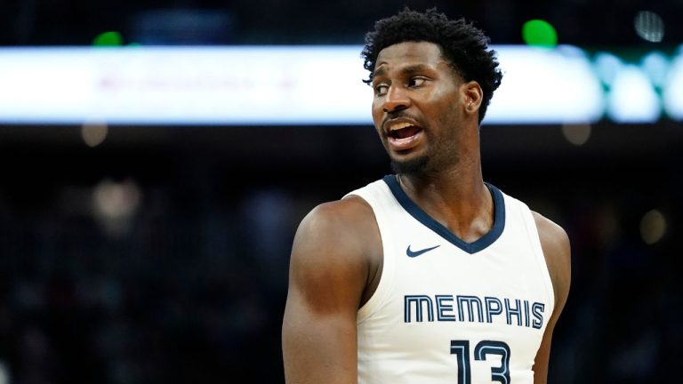 Memphis Grizzlies' Jaren Jackson Jr. shouts during the second half of an NBA basketball game against the Milwaukee Bucks Wednesday, April 3, 2024, in Milwaukee. (Aaron Gash/AP Photo)