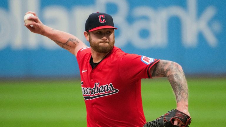 Cleveland Guardians starting pitcher Ben Lively delivers against the Houston Astros during the first inning of a baseball game in Cleveland, Saturday, Sept. 28, 2024. (Phil Long/AP Photo)