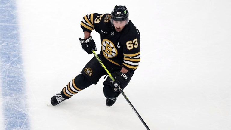 Boston Bruins' Brad Marchand plays against the Florida Panthers during the second period in Game 6 of an NHL hockey Stanley Cup second-round playoff series, Friday, May 17, 2024, in Boston. (Michael Dwyer/AP)