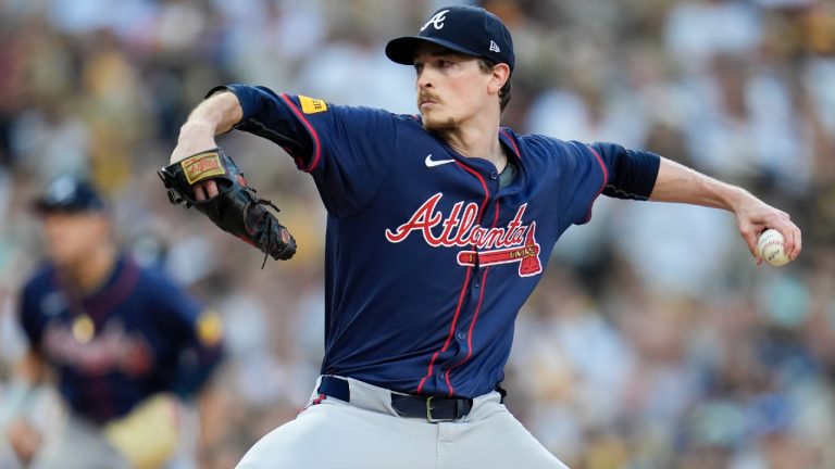 Atlanta Braves starting pitcher Max Fried throws to a San Diego Padres batter during the first inning in Game 2 of an NL Wild Card Series baseball game Wednesday, Oct. 2, 2024, in San Diego. (Gregory Bull/AP)