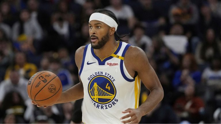 Golden State Warriors guard Moses Moody (4) during an NBA preseason basketball game against the Sacramento Kings in San Francisco, Friday, Oct. 11, 2024. (Jeff Chiu/AP Photo)