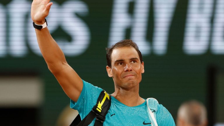 Spain's Rafael Nadal waves as he leaves the court after losing against Germany's Alexander Zverev during their first round match of the French Open tennis tournament at the Roland Garros stadium in Paris, Monday, May 27, 2024. (Jean-Francois Badias/AP Photo)