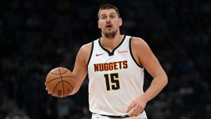 Denver Nuggets Nikola Jokic in action during a preseason game between Boston Celtics and Denver Nuggets in Abu Dhabi, United Arab Emirates, Sunday, Oct. 6, 2024. (Martin Dokoupil/AP)