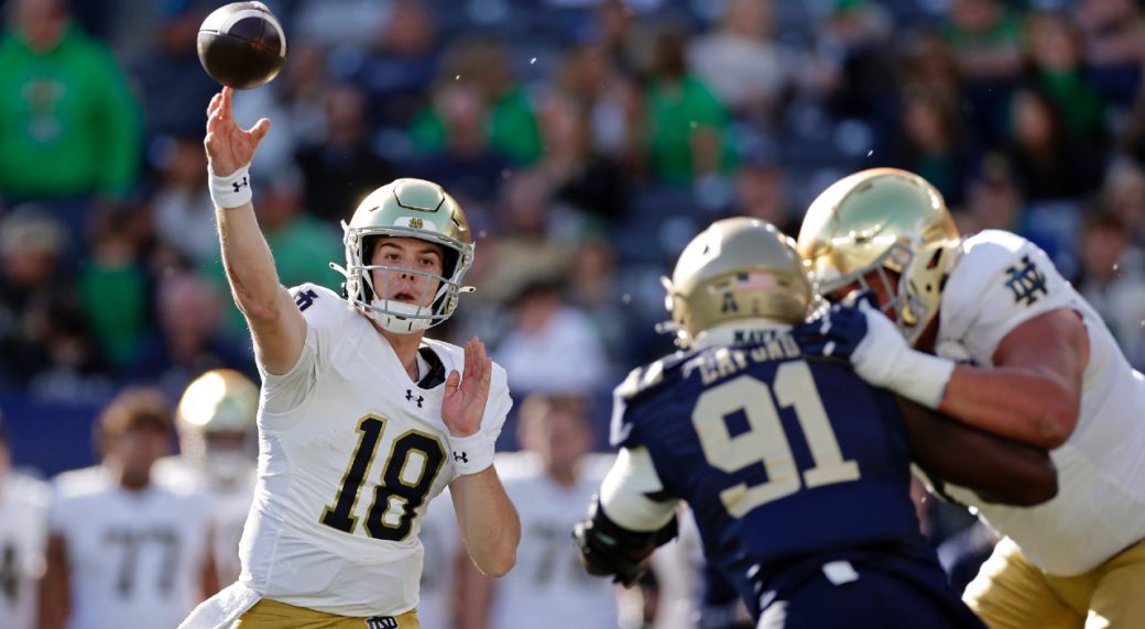 No. 12 Notre Dame knocks errorprone No. 24 Navy from unbeaten ranks