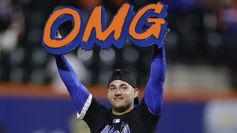 New York Mets second baseman Jose Iglesias celebrates on the field after the Mets beat the Philadelphia Phillies in Game 4 of the National League baseball playoff series, Wednesday, Oct. 9, 2024, in New York. (Adam Hunger/AP Photo)
