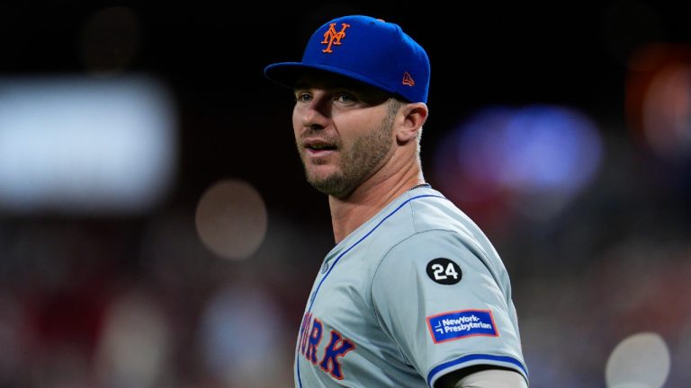 New York Mets' Pete Alonso in action during a baseball game against the Philadelphia Phillies, Friday, Sept. 13, 2024, in Philadelphia. (Derik Hamilton/AP)