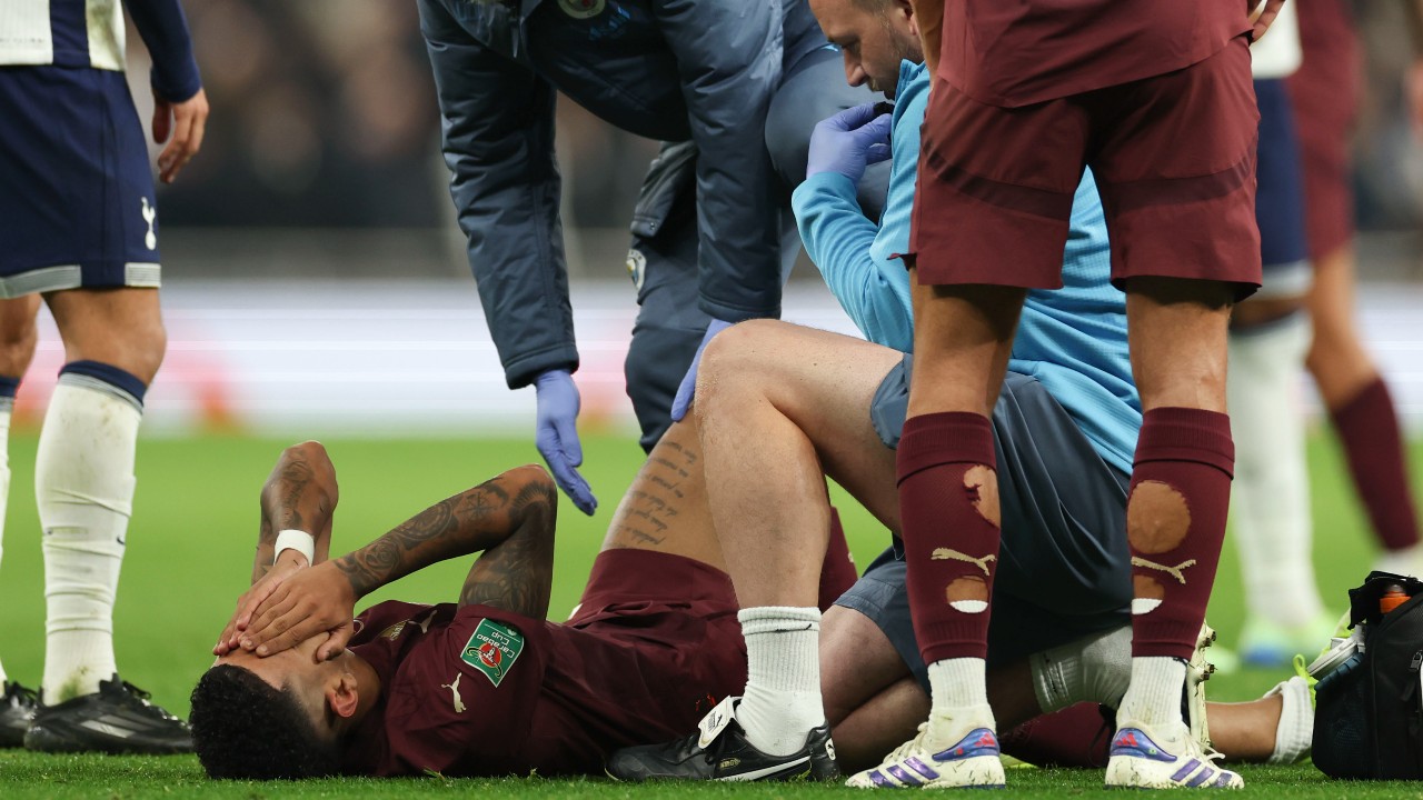 Savinho in tears after coming off injured for Man City in League Cup match