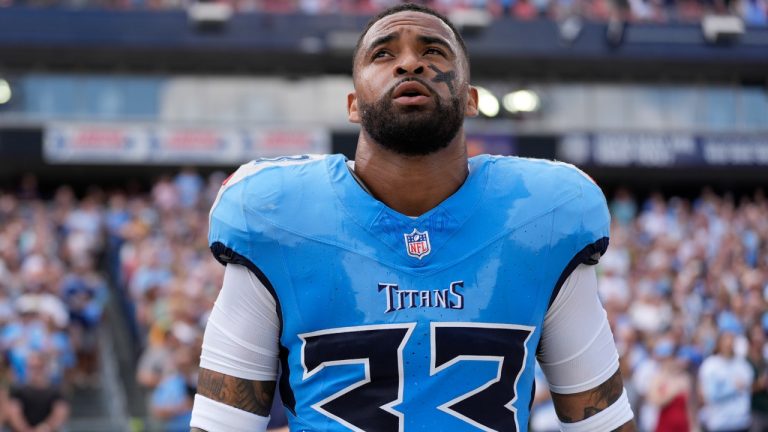 Tennessee Titans safety Jamal Adams (33) before an NFL football game against the Green Bay Packers, Sunday, Sept. 22, 2024, in Nashville, Tenn. (George Walker IV/AP)