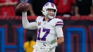 Buffalo Bills quarterback Josh Allen looks to pass against the Houston Texans during an NFL game Sunday, October. 6, 2024, in Houston. (Eric Gay/AP)