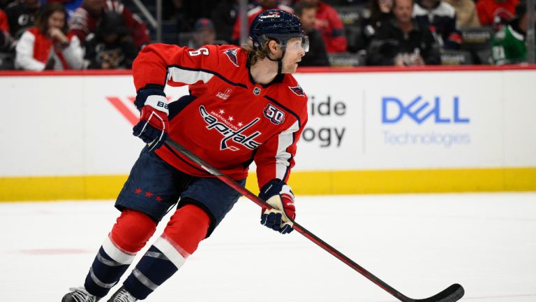 Washington Capitals defenceman Jakob Chychrun (6) in action during the second period of an NHL hockey game against the Dallas Stars, Thursday, Oct. 17, 2024, in Washington. (Nick Wass/AP)