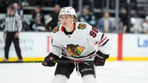 Connor Bedard skates during the third period of an NHL hockey game against the Utah Hockey Club, Tuesday, Oct. 8, 2024, in Salt Lake City. (Spenser Heaps/AP)