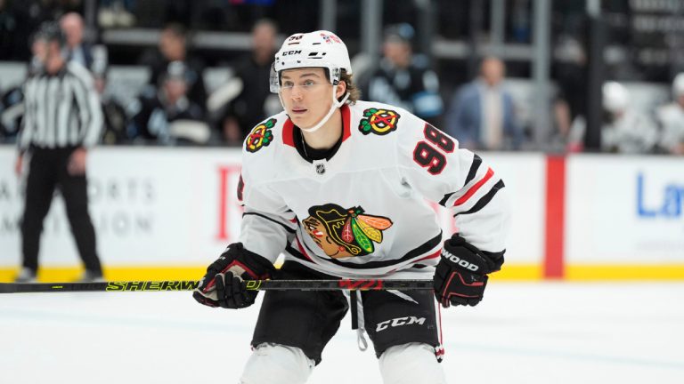 Connor Bedard skates during the third period of an NHL hockey game against the Utah Hockey Club, Tuesday, Oct. 8, 2024, in Salt Lake City. (Spenser Heaps/AP)