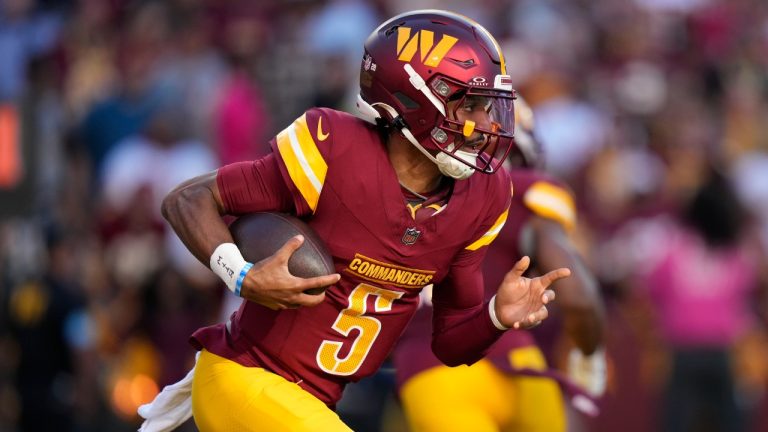 Washington Commanders quarterback Jayden Daniels. (Stephanie Scarbrough/AP)