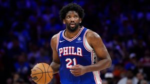 Philadelphia 76ers' Joel Embiid plays during Game 6 in an NBA basketball first-round playoff series, Thursday, May 2, 2024, in Philadelphia. (Matt Slocum/AP)