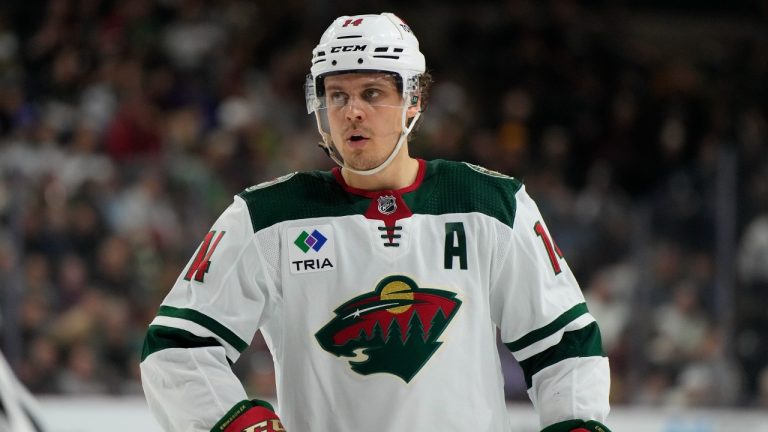 Minnesota Wild centre Joel Eriksson Ek (14) in the first period during an NHL hockey game against the Arizona Coyotes, Thursday, March 7, 2024, in Tempe, Ariz. (Rick Scuteri/AP)