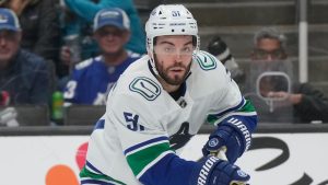 Vancouver Canucks defenceman Mark Friedman (51) during an NHL hockey game against the San Jose Sharks in San Jose, Calif., Thursday, Nov. 2, 2023. (Jeff Chiu/AP)