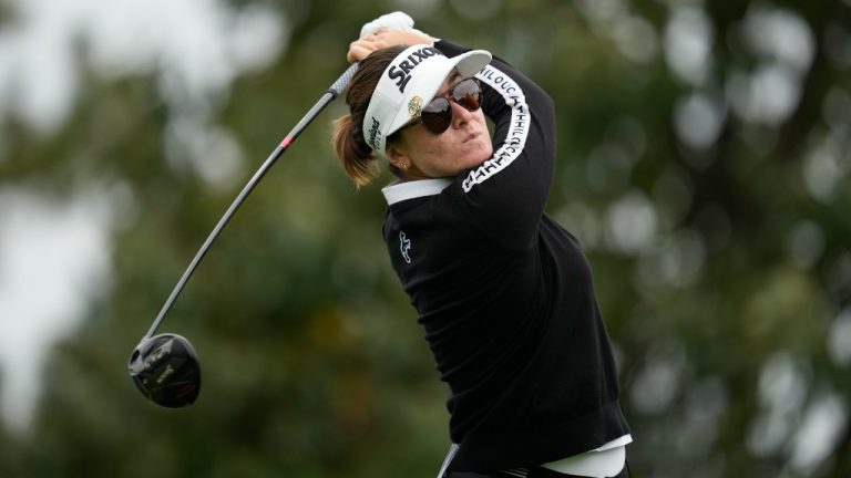 Hannah Green, of Australia watches her tee shot on the sixth hole during the third round of the LPGA Ladies Championship golf tournament at the Seowon Valley Country Club in Paju, South Korea, Saturday, Oct. 19, 2024. (Lee Jin-man/AP)