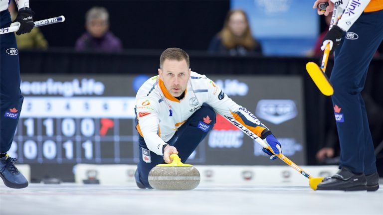 Brad Gushue shoots a stone during the HearingLife Tour Challenge on Friday, Oct. 4, 2024, in Charlottetown. (Anil Mungal/GSOC)