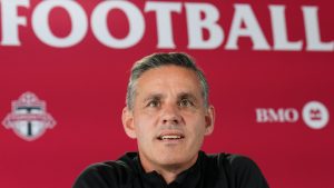 John Herdman speaks to the media during a press conference in Toronto on Thursday, October 17, 2024. (Nathan Denette/CP)