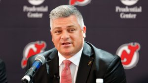 New Jersey Devils head coach Sheldon Keefe. (Noah K. Murray/AP)