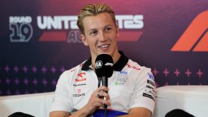 RB driver Liam Lawson, of New Zealand, responds to a question during a news conference for the Formula One U.S. Grand Prix auto race at the Circuit of the Americas, Thursday, Oct. 17, 2024, in Austin, Texas. (Eric Gay/AP)