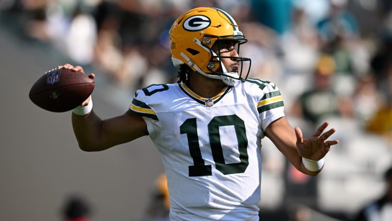 Green Bay Packers' Jordan Love throws during the second half of an NFL football game against the Jacksonville Jaguars Sunday, Oct. 27, 2024, in Jacksonville, Fla. (Phelan M. Ebenhack/AP)