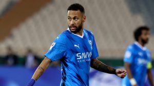 Al Hilal's Neymar looks on during the AFC Champions League Group D soccer match between Al Hilal and Iran's Nassaji Mazandaran at the Azadi Stadium in Tehran, Iran, Tuesday, Oct. 3, 2023.(AP)