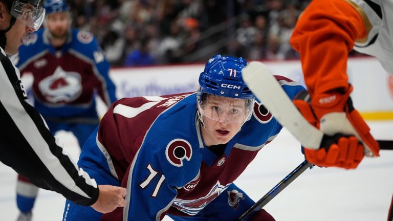 Colorado Avalanche center Calum Ritchie (71) in the first period of an NHL hockey game Friday, Oct. 18, 2024, in Denver. (David Zalubowski/AP Photo)