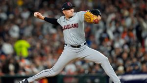 Cleveland Guardians pitcher Cade Smith throws against the Detroit Tigers in the fifth inning during Game 4 of a baseball American League Division Series, Thursday, Oct. 10, 2024, in Detroit. (Carlos Osorio/AP Photo)