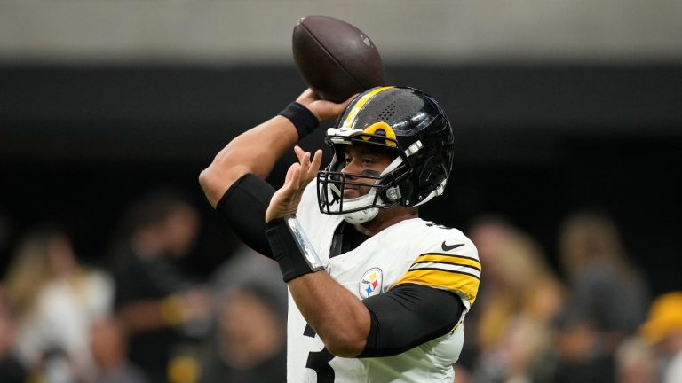 Pittsburgh Steelers quarterback Russell Wilson (3) warms up before an NFL football game against the Las Vegas Raiders in Las Vegas, Sunday, Oct. 13, 2024. (John Locher/AP)