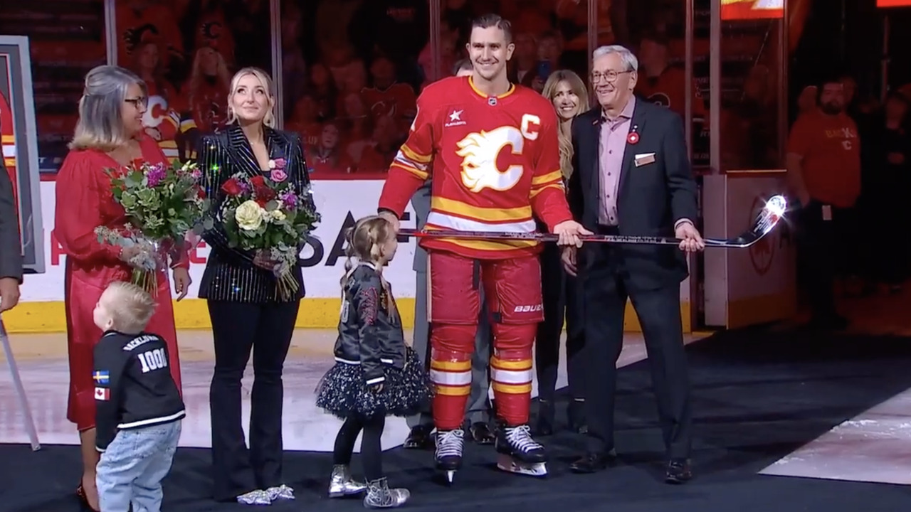 Flames present Backlund with silver stick in honour of 1,000 games