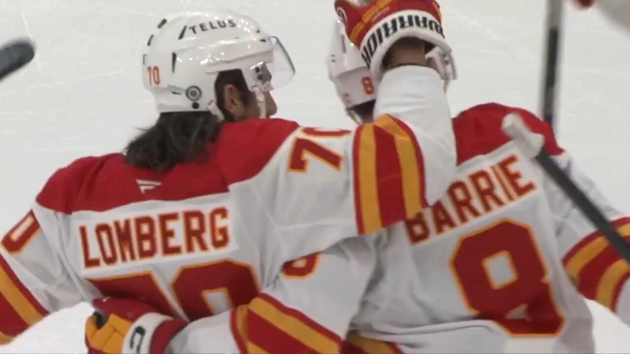 Barrie blasts home his first goal in Flames jersey