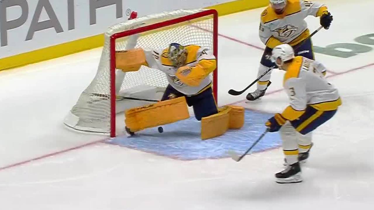 Predators’ Saros shuts the door not once, but twice on MacKinnon