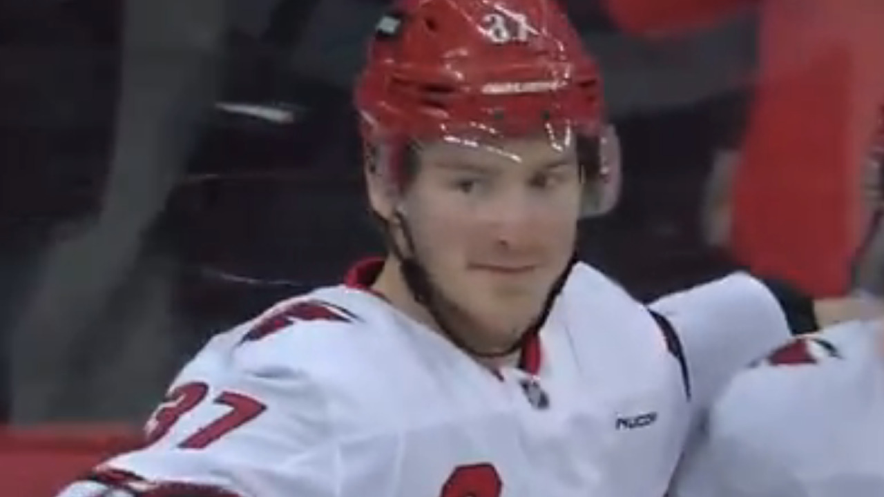 Hurricanes’ Necas banks pass off end boards for epic Svechnikov goal