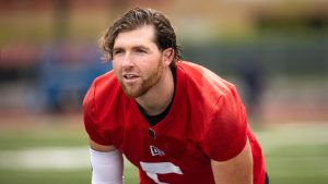 Toronto Argonauts quarterback Bryan Scott looks downfield during CFL training camp at Alumni Stadium in Guelph, Ont., Sunday, May 12, 2024. (CP)