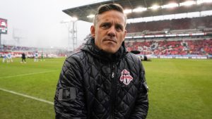 John Herdman stands on the touchline before MLS action in Toronto against Charlotte FC, on Saturday, March 9, 2024. (Chris Young/CP)