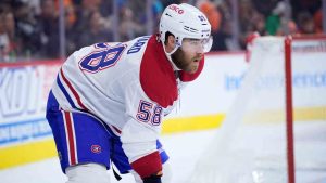 Montreal Canadiens' David Savard plays during an NHL hockey game, Sunday, Oct. 27, 2024, in Philadelphia. (Matt Slocum/AP)