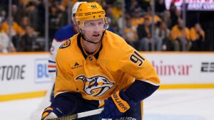 Nashville Predators center Steven Stamkos (91) plays during the second period of an NHL hockey game against the Edmonton Oilers, Thursday, Oct. 31, 2024, in Nashville, Tenn. (George Walker IV/AP) 