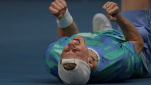 Denis Shapovalov of Canada celebrates after winning the final tennis match of the Belgrade Open tennis tournament against Hamad Medjedovic of Serbia, in Belgrade, Serbia, Saturday, Nov. 9, 2024. (Darko Vojinovic/AP) 