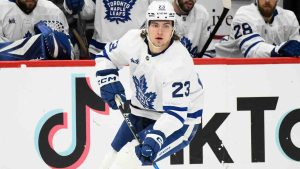 Toronto Maple Leafs left wing Matthew Knies (23) in action during the first period of an NHL hockey game against the Washington Capitals, Wednesday, Nov. 13, 2024, in Washington. (Nick Wass/AP)