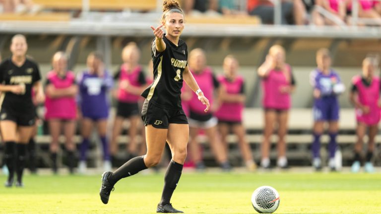 Canadian midfielder Cloey Uddenberg is shown in action for Purdue University against the University of Tennessee at Martin at Folk Field in West Lafayette, Indiana in an Aug. 6, 2024 handout photo. THE CANADIAN PRESS/HO, Purdue University, Jacob Wright