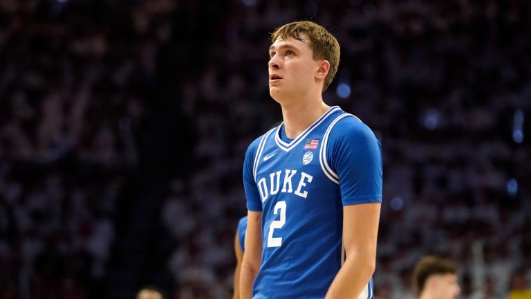 Duke Blue Devils guard Cooper Flagg (2) during the second half of an NCAA college basketball game. (Darryl Webb/AP)