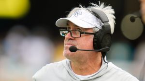 Jacksonville Jaguars head coach Doug Pederson watches the video monitor after a play against the Minnesota Vikings during the second half of an NFL game, Sunday, Nov. 10, 2024, in Jacksonville, Fla. (AP/John Raoux)