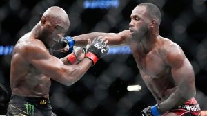 Nigerian UFC fighter Kamaru Usman, left, fights with UFC fighter Leon Edwards, of Jamaica, during their welterweight championship bout at UFC 278, in Salt Lake City, Aug. 20, 2022. (Francisco Kjolseth/The Salt Lake Tribune via AP