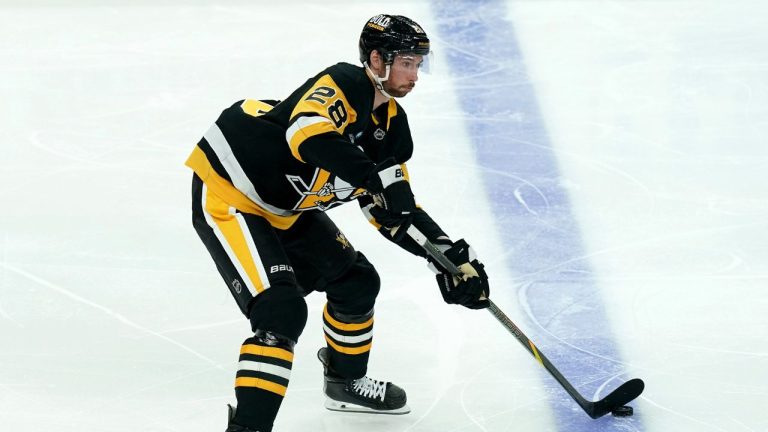 Pittsburgh Penguins' Marcus Pettersson (28) skates during the third period of an NHL hockey game against the New York Rangers, Wednesday, Oct. 9, 2024, in Pittsburgh. (Matt Freed/AP Photo)