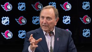 NHL Commissioner Gary Bettman responds to a reporters question during a news conference before NHL action, in Ottawa, Tuesday, Nov. 19, 2024. THE CANADIAN PRESS/Adrian Wyld